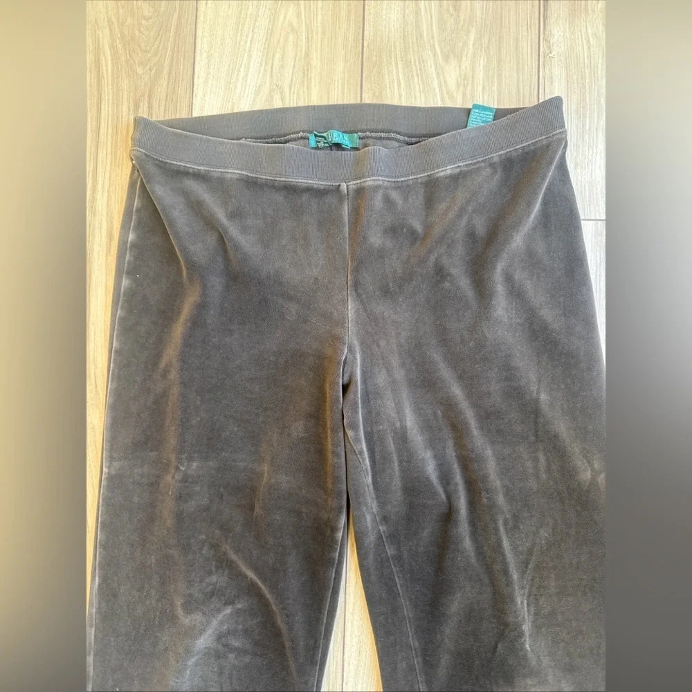 Lauren Ralph Lauren Pants Womens Large Brown Velour Lounge Pull On Straight Leg